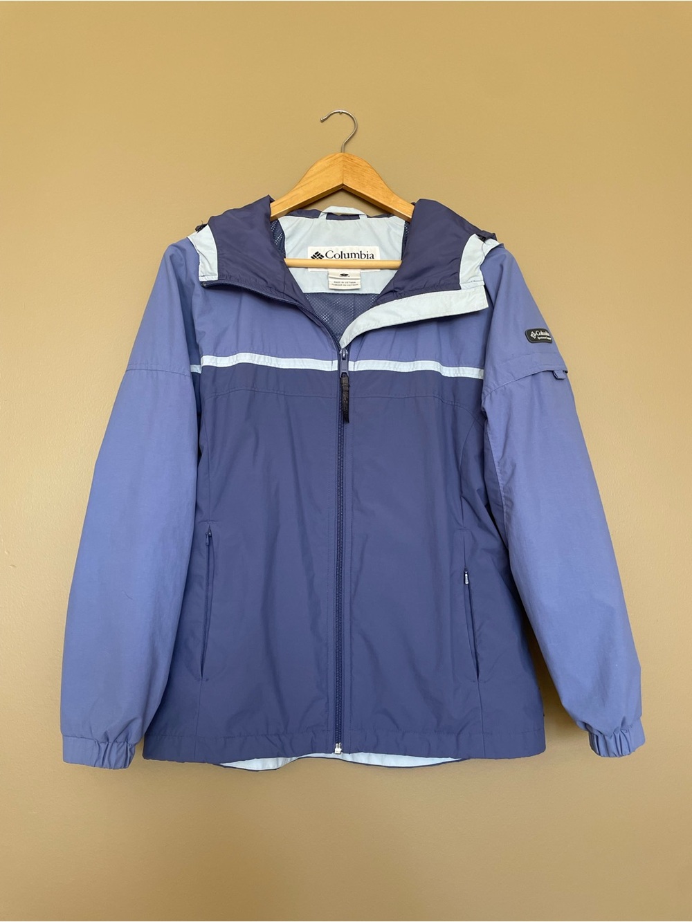 Blue & Lavender Hooded Utility Rain Jacket